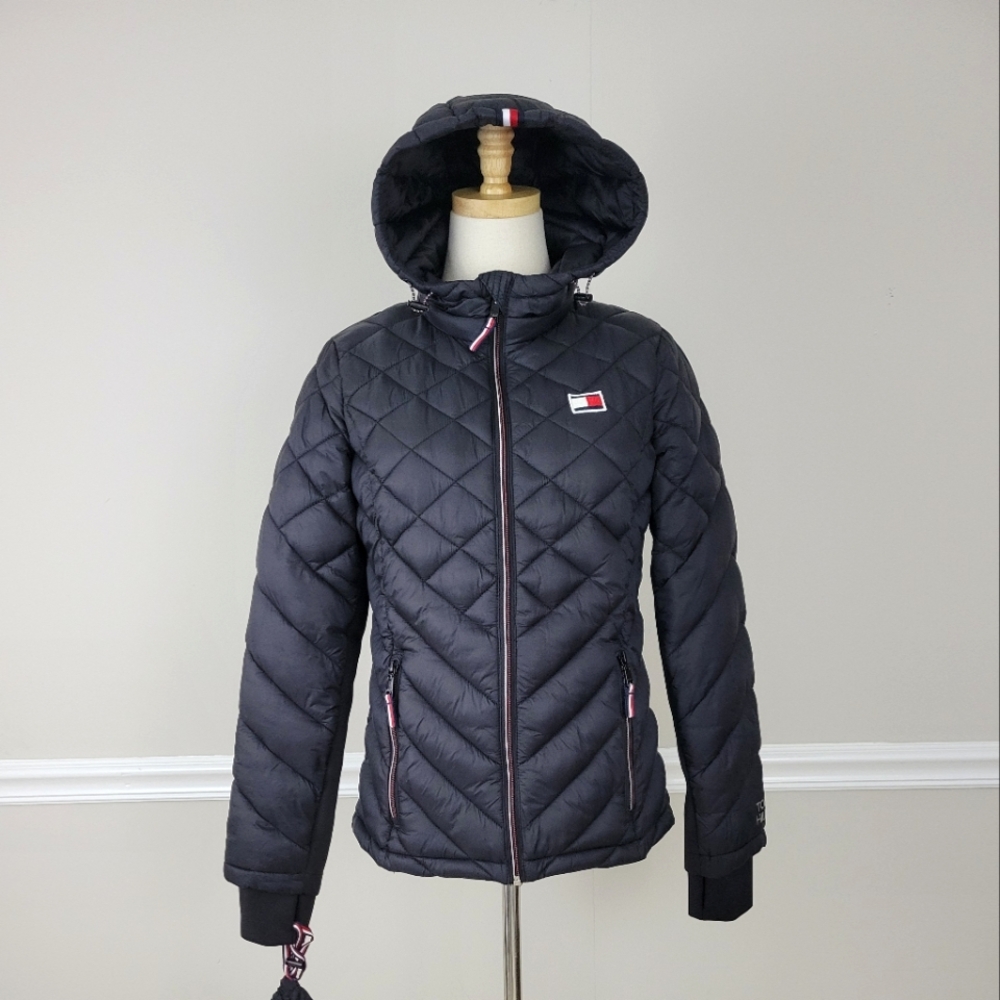 Tommy Hilfiger Women's Black Hoody Quilted Puffer Packable Bag Jacket